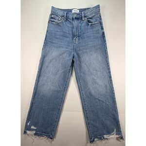 Pistola Size 24 Loretta Crop Wide Straight Leg Jeans Distressed Raw Hem Blue